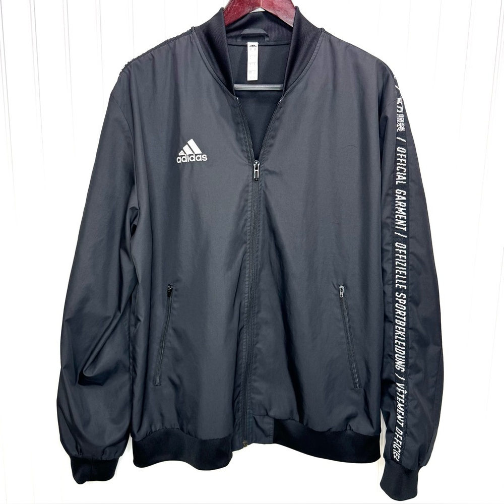 Adidas Bomber Jacket Vetement Officiel Full Zip Windbreaker Black Mens Large